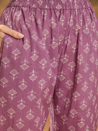 Dhiyona SN Women's Printed Pure Cotton Straight Kurta & Trousers With Dupatta
