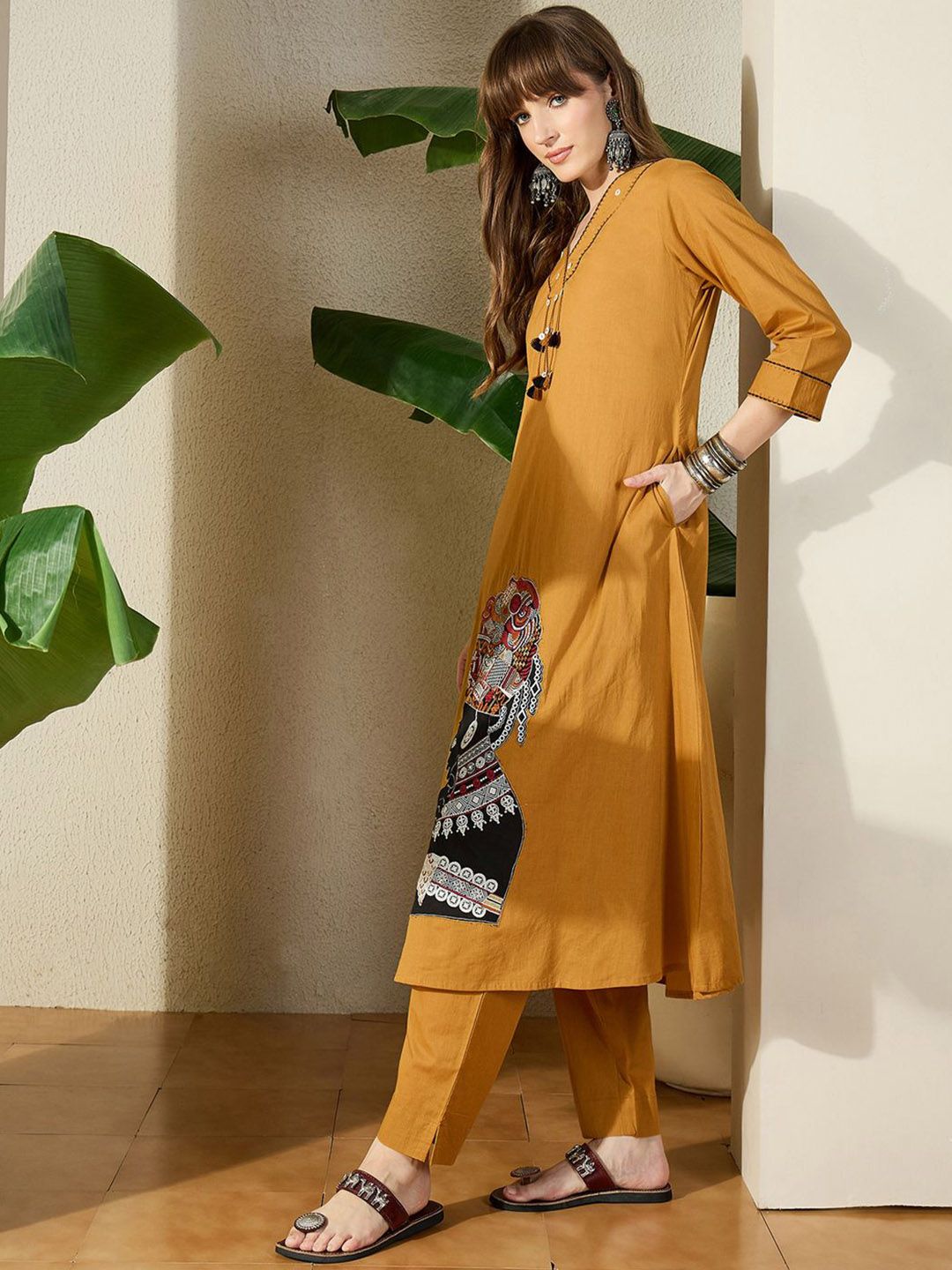 Dhiyona IE Embroidered V-Neck Pure Cotton Top With Trouser