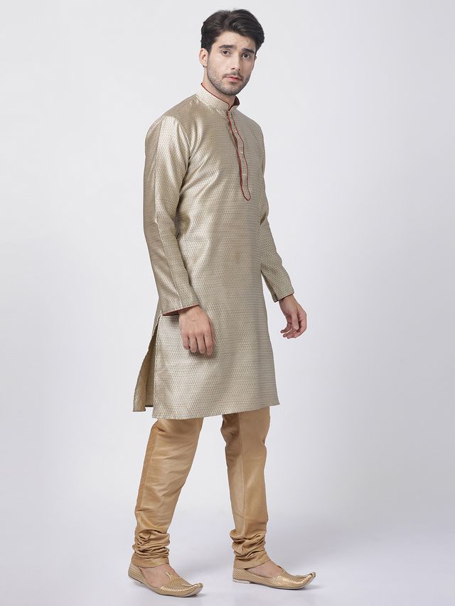Men's Beige Silk Blend Straight Kurta Pyjama Set
