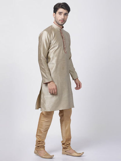 Men's Beige Silk Blend Straight Kurta Pyjama Set