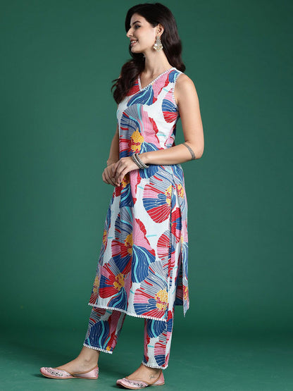 Dhiyona IE Printed Sleeveless Pure Cotton Tunic With Trouser