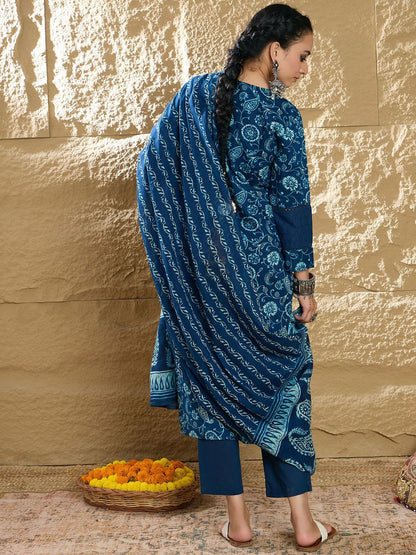 Dhiyona IE Women Paisley Printed Pure Cotton Kurta with Trousers & Dupatta