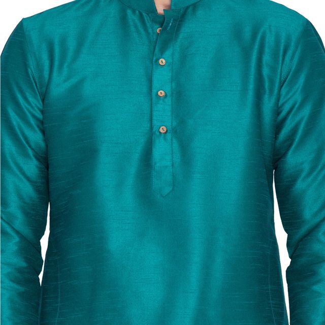 Men's Green Silk Blend Straight Kurta Pyjama Set