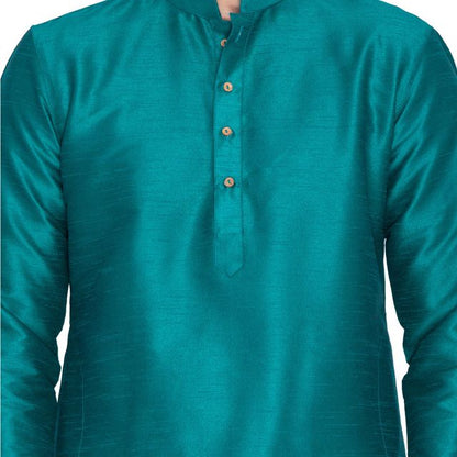 Men's Green Silk Blend Straight Kurta Pyjama Set