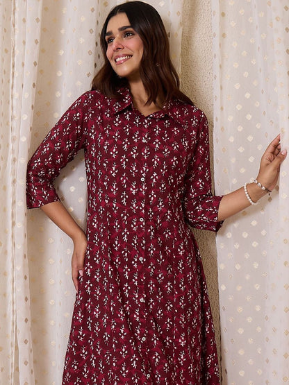 Women Floral Printed Pure Cotton Anarkali Kurta with Trouser