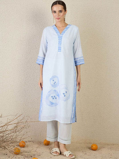 Women Abstract Printed Linen Kurta with Trousers & Dupatta