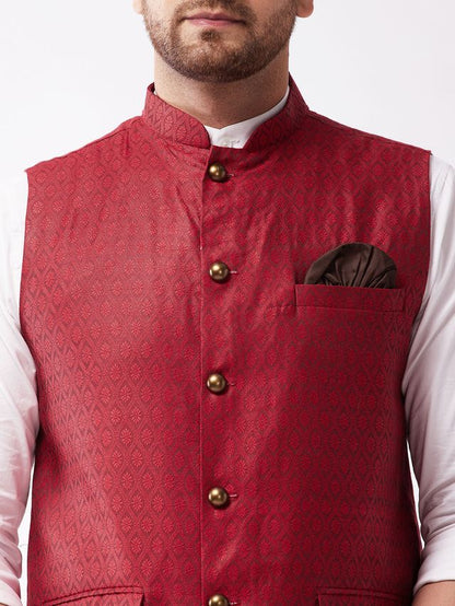 Men's Maroon Silk Blend Straight Nehru Jacket