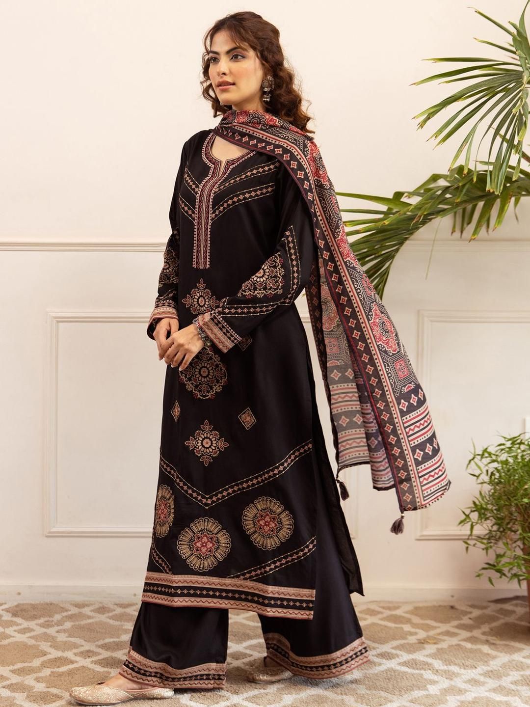 Dhiyona IE Women Ethnic Motifs Embroidered Kurta with Sharara & Dupatta
