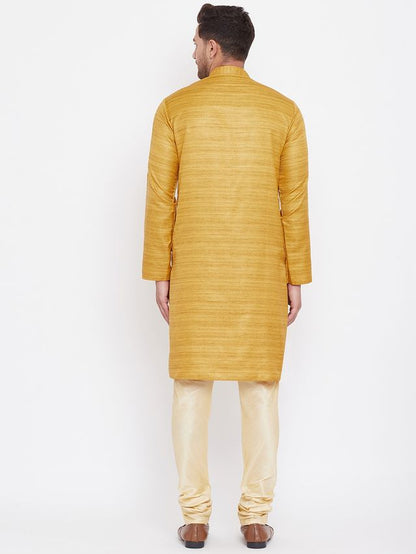 Men's Beige Silk Blend Straight Kurta Pyjama Set