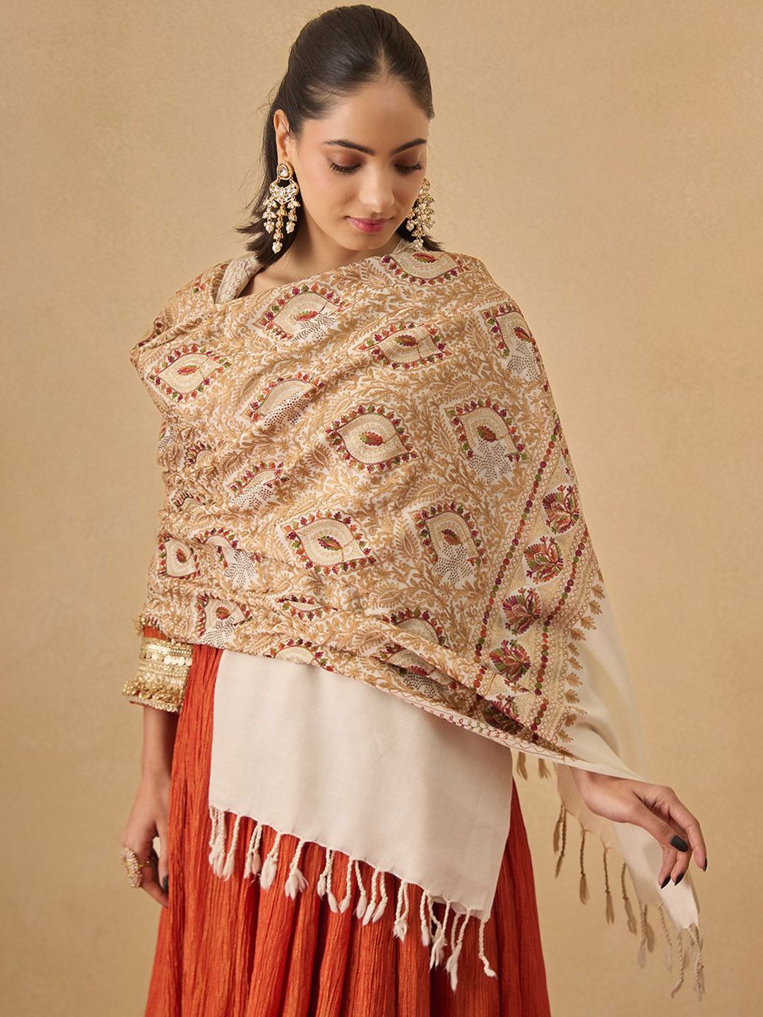 Dhiyona PA Floral Embroidered Thread Work Woollen & Acrylic Shawl