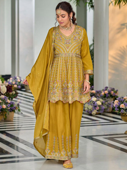 Dhiyona IE Ethnic Motifs Embroidered V-Neck Sequinned Anarkali Kurti with Palazzos & Dupatta