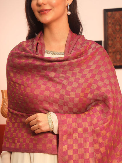 Dhiyona PA Reversible Ruhzar Fine Wool Checked Woven Design Shawl