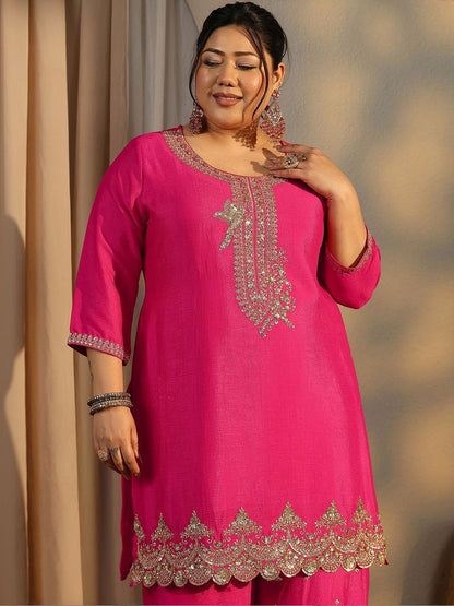 Dhiyona Women's Plus Size Ethnic Motifs Embroidered Kurta with Palazzo & Dupatta