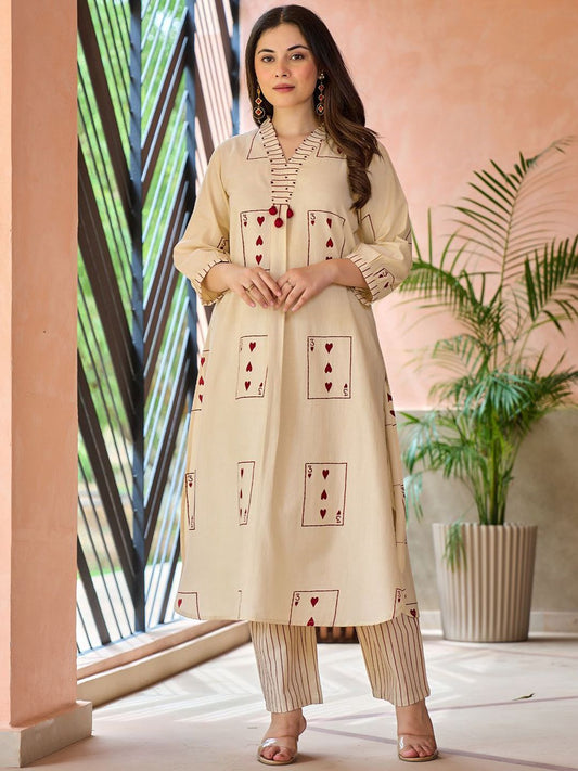 Dhiyona IE Graphic Printed V-Neck Tunic With Trousers