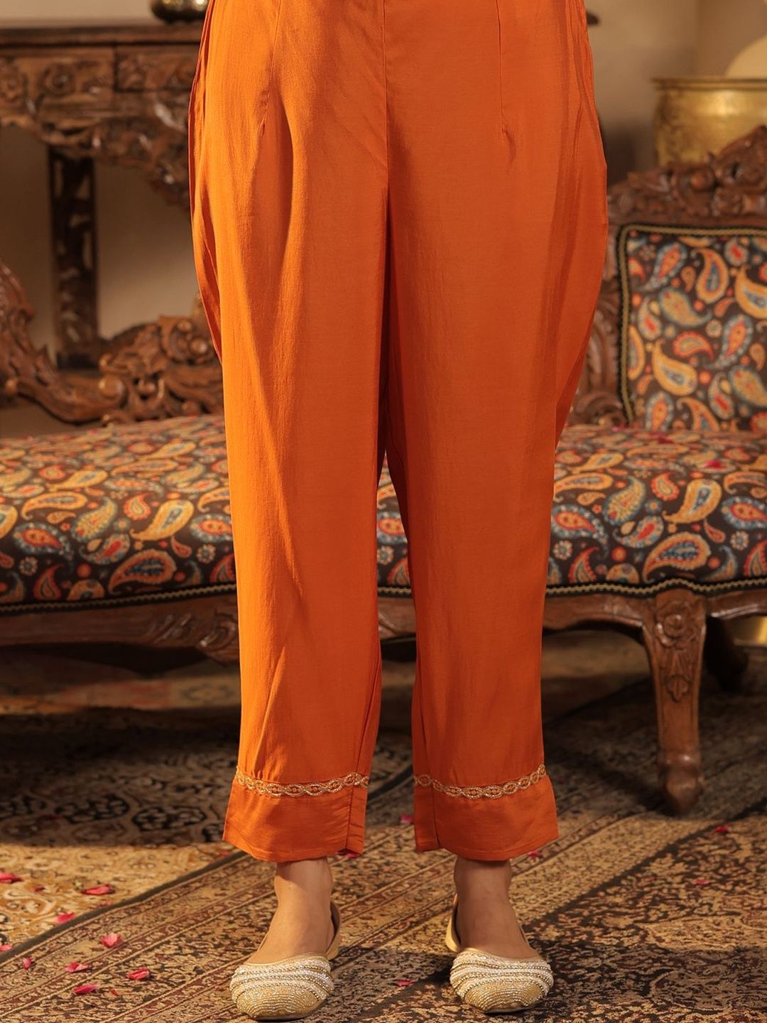 Women Ethnic Motifs Embroidered Kurta With Trousers & Dupatta Kurta Sets