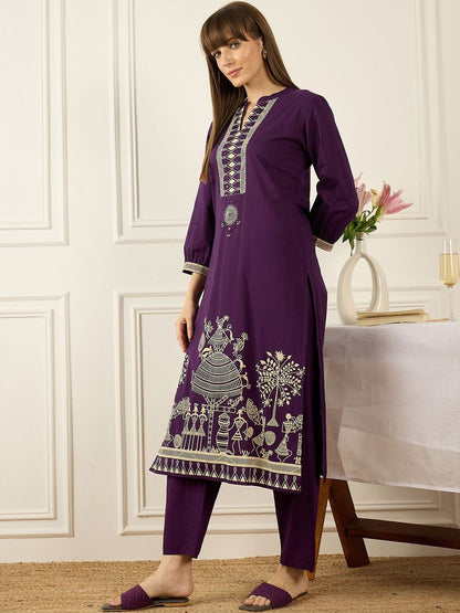 Women Ethnic Motifs Printed Regular Pure Cotton Kurta with Trousers