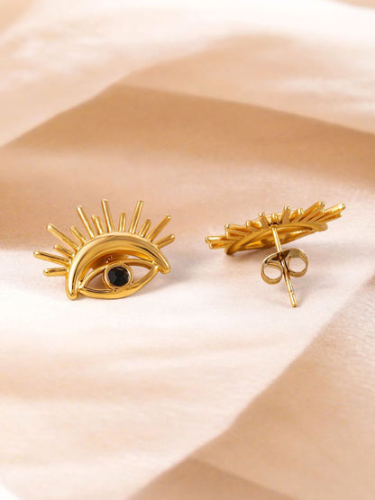 Dhiyona RJ Women's 18K Gold Plated Stainless Steel Tarnish-Free Waterproof Demi-Fine Evil Eye Studs