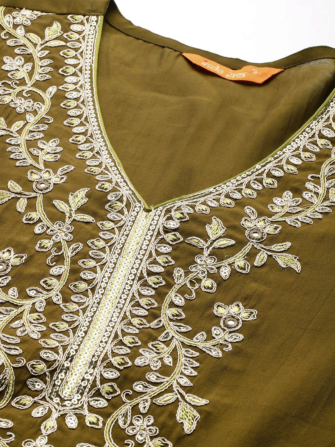 Floral Embroidered Sequinned Kurta With Trousers & Dupatta
