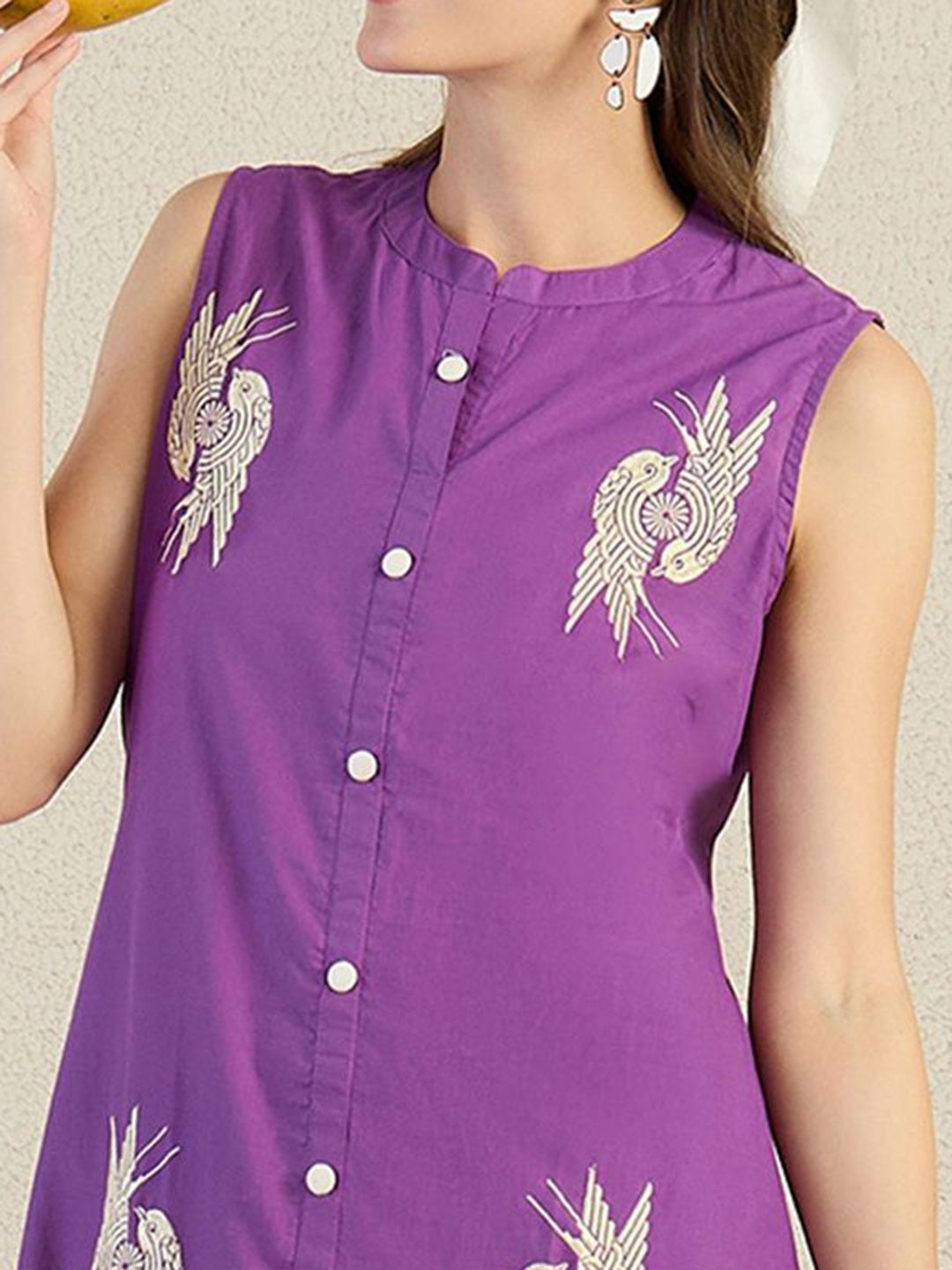 Dhiyona IE Embroidered Mandarin Collar Top With Palazzos Co-Ords