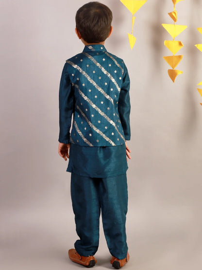 Boys jamavar printed kurt pyjama with jacket set
