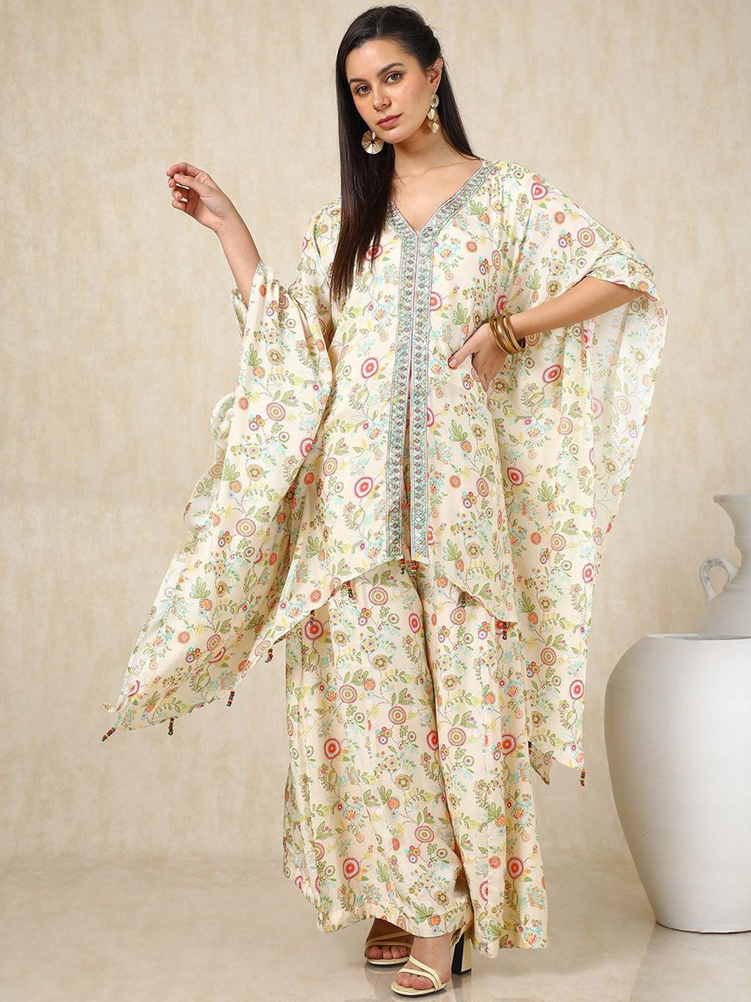 Dhiyona SO Women's Floral Printed Kaftan Kurta with Palazzos