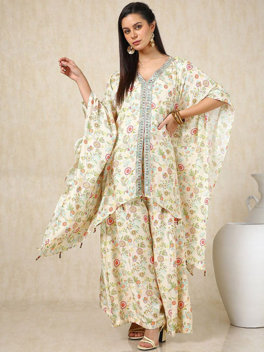 Dhiyona SO Women's Floral Printed Kaftan Kurta with Palazzos