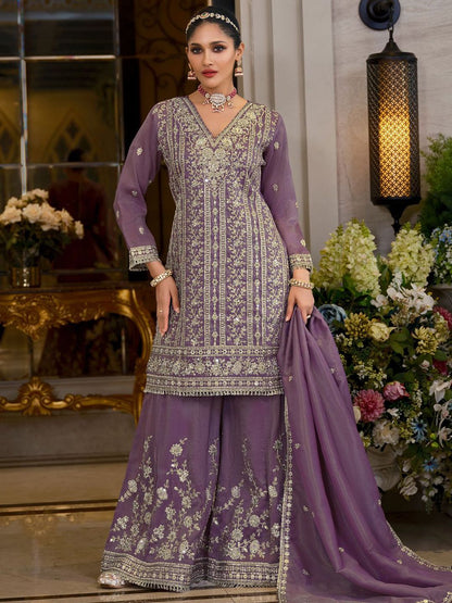 Dhiyona IE Women Ethnic Motifs Embroidered Kurta with Sharara & Dupatta