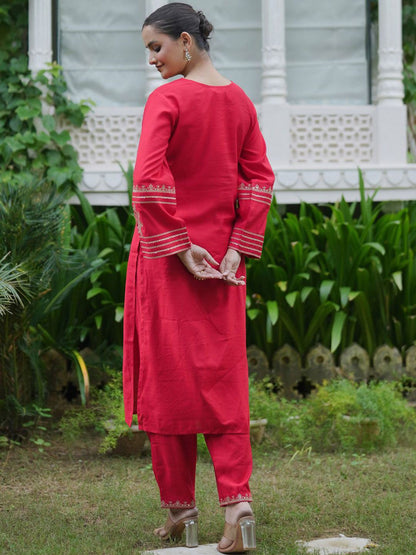 Dhiyona IE Women Ethnic Motifs Embroidered Regular Sequinned Kurta with Trousers