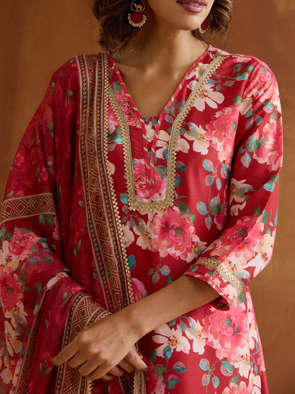 Dhiyona IS Women's Women Floral Printed Regular Kurta with Trousers & With Dupatta