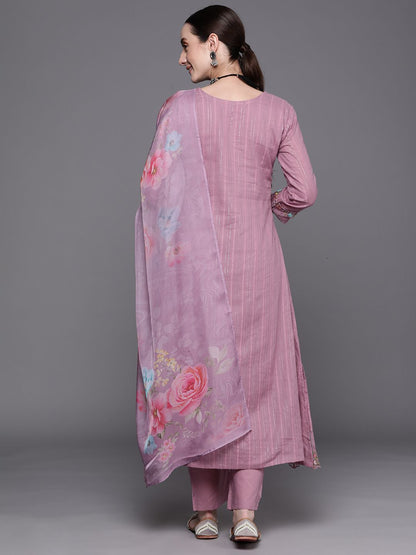 Floral Embroidered Regular Thread Work Pure Cotton Kurta With Trousers & Dupatta