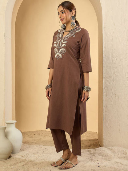 Dhiyona IE Women Floral Embroidered Regular Pure Cotton Kurta Set