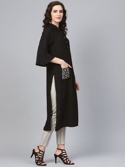 Dhiyona IE Women Black Solid Straight Kurta