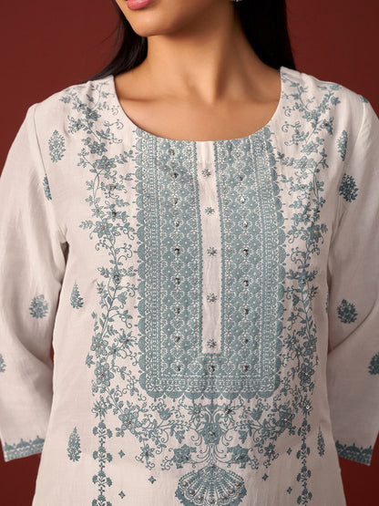 Dhiyona IE Women Ethnic Motifs Embroidered Kurta with Trousers & Dupatta