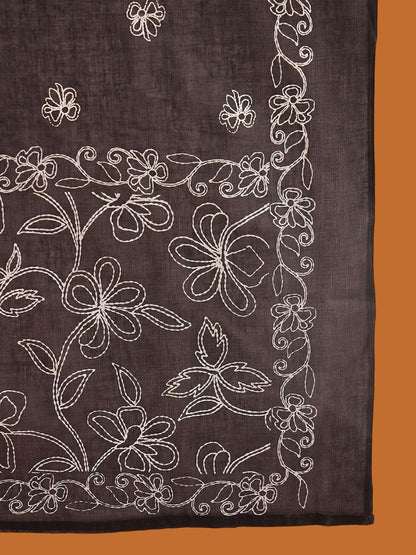 Dhiyona IE Floral Embroidered Thread Work Pure Cotton Straight Kurta With Trousers & Dupatta