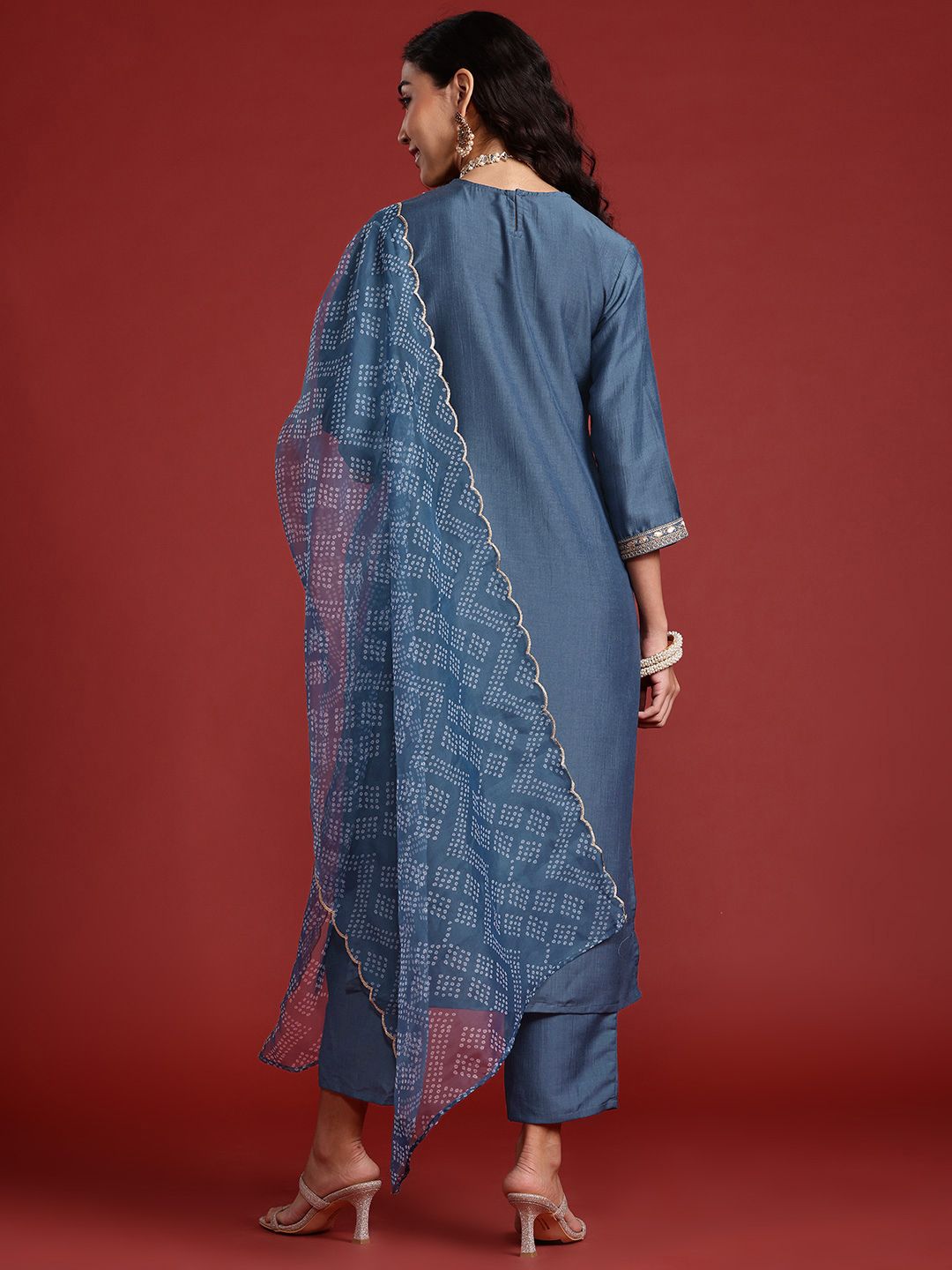 Bandhani Yoke Design Gotta Patti Kurta With Trousers & Dupatta