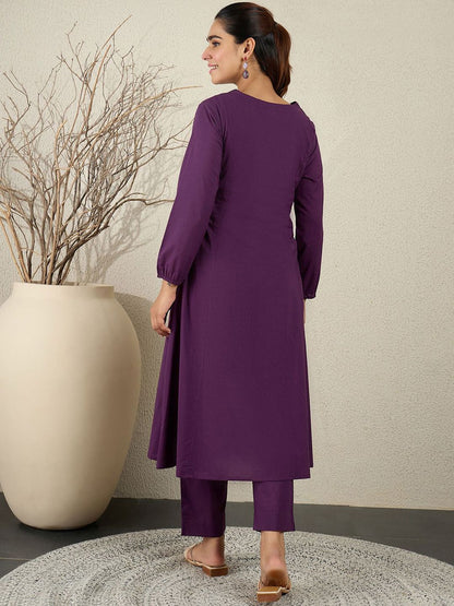 Floral Embroidered Sequinned Pure Cotton Kurta With Trousers