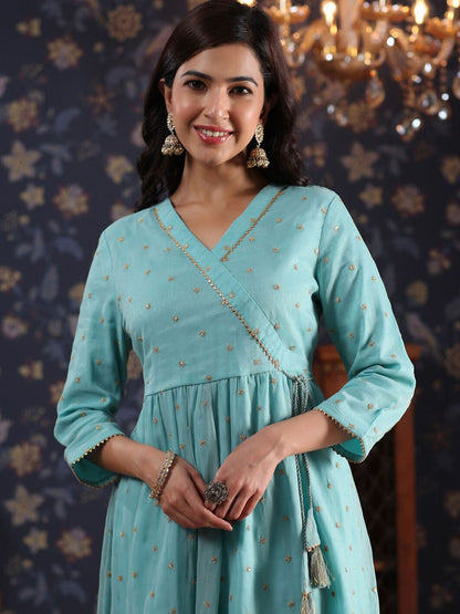 Dhiyona PD Women Embroidered Angrakha A-Line Kurta With Palazzo