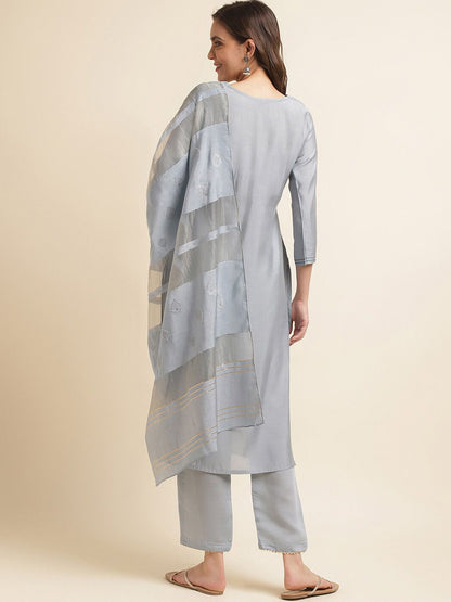 Dhiyona PD Women Yoke Design Straight Kurta & Trouser With Dupatta