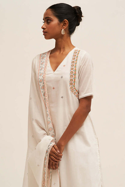 Women's White Embroidered Cotton Salwar Suit