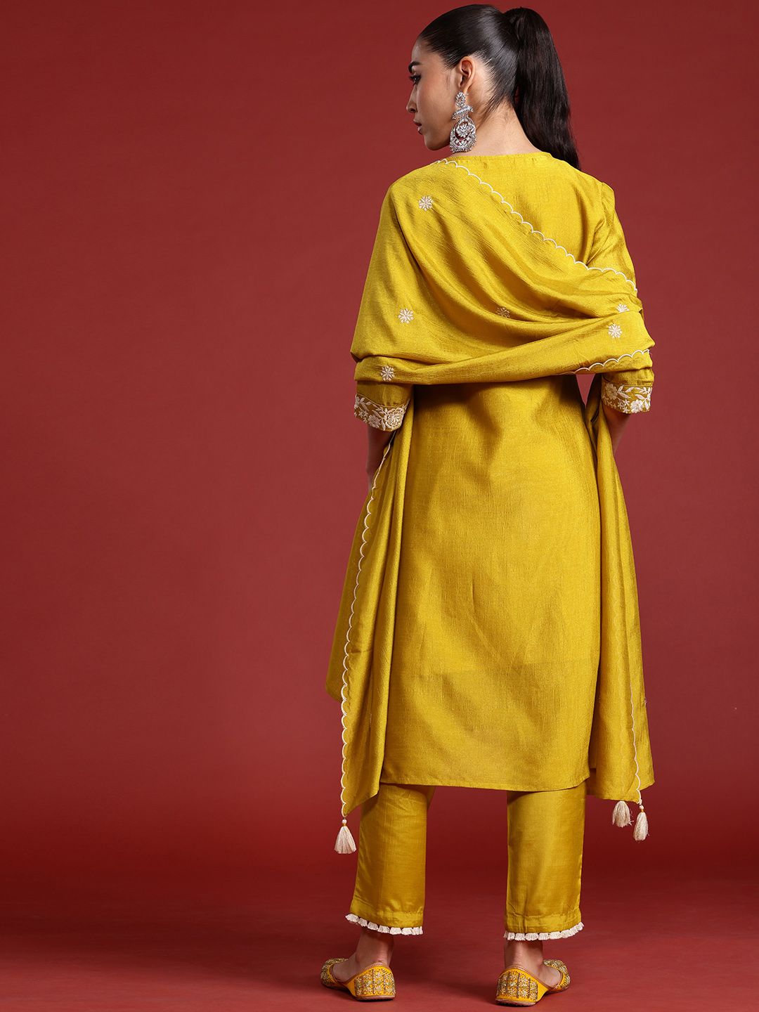 Dhiyona IE Floral Embroidered Sequinned Kurta With Trousers & Dupatta