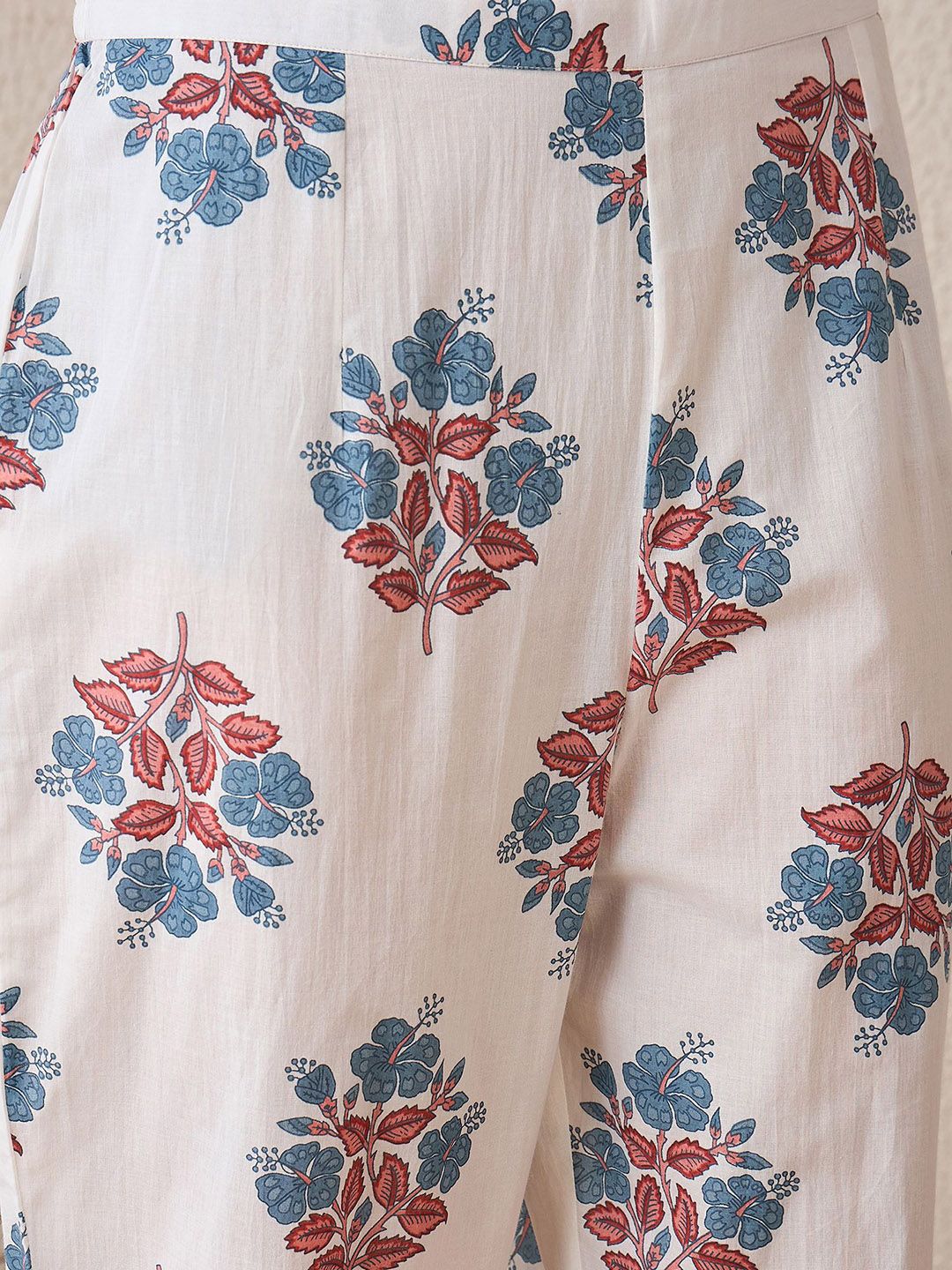 Dhiyona IE Floral Printed V-Neck Pure Cotton Tunic With Trouser
