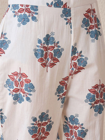 Dhiyona IE Floral Printed V-Neck Pure Cotton Tunic With Trouser