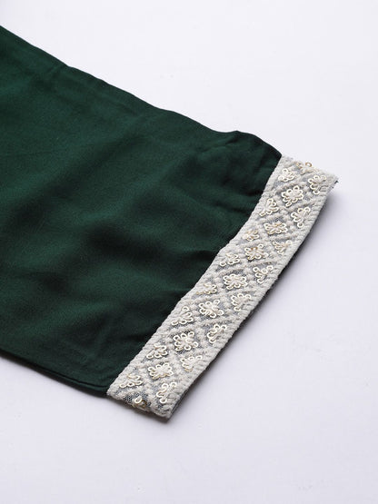 Women Green & White Ethnic Motifs Embroidered Kurta with Trousers