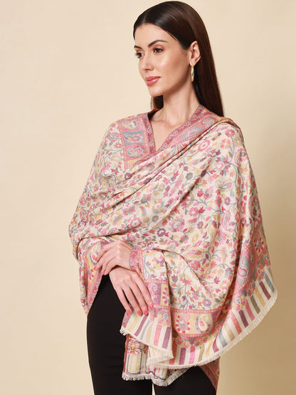 Dhiyona PA Women White & Pink Woven-Design Shawl