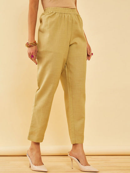 Dhiyona SO Women's Olive Floral Embroidered Thread Work Layered A-Line Kurta With Trousers & Dupatta