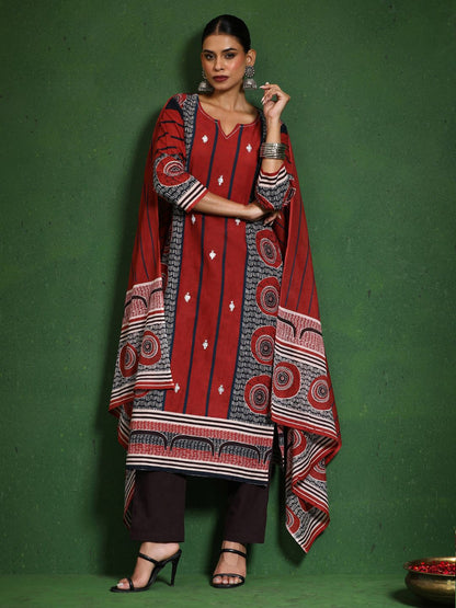 Dhiyona VA Women's Printed Regular Pure Cotton Kurta with Trousers & With Dupatta