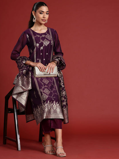 Ethnic Motifs Panelled Kurta With Trousers & Dupatta