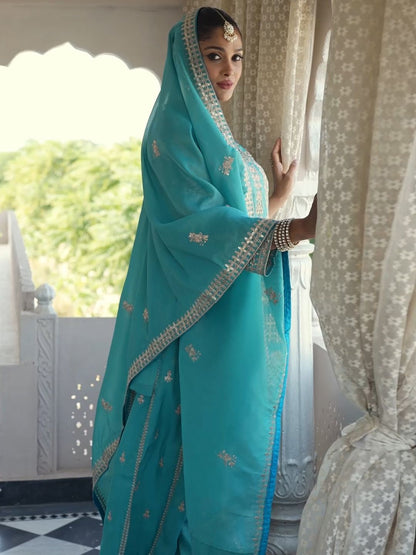 Women Ethnic Motifs Embroidered Regular Sequinned Kurta with Palazzos & With Dupatta