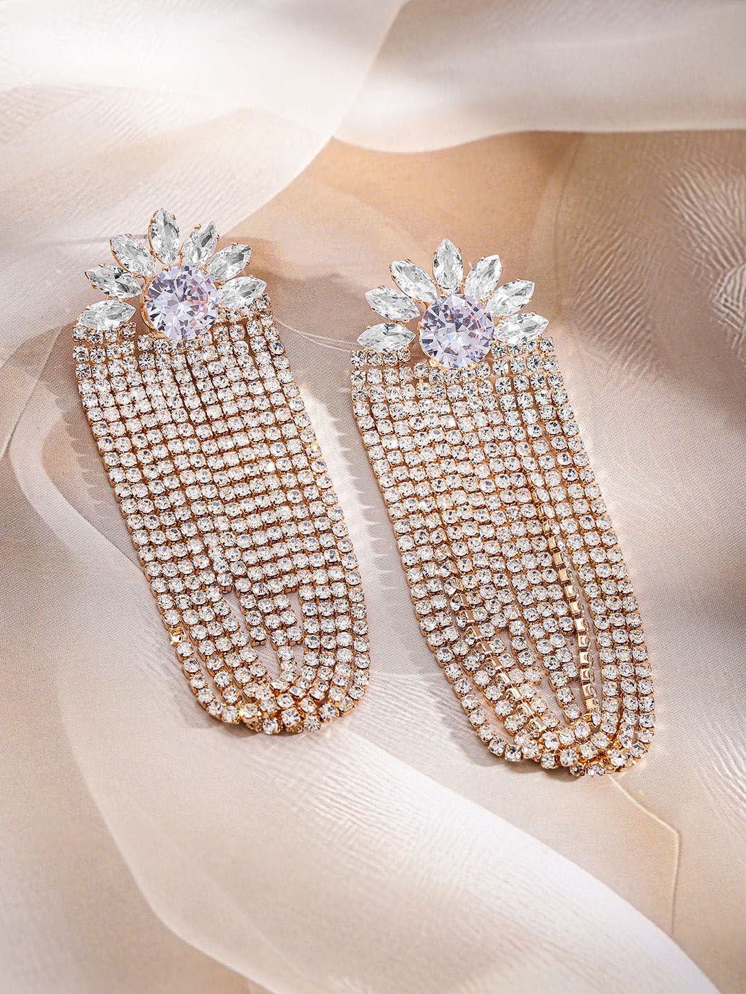 Dhiyona RJ Women's 18K Gold-Plated Crystal Stone Studded Floral Shaped Drop Earrings