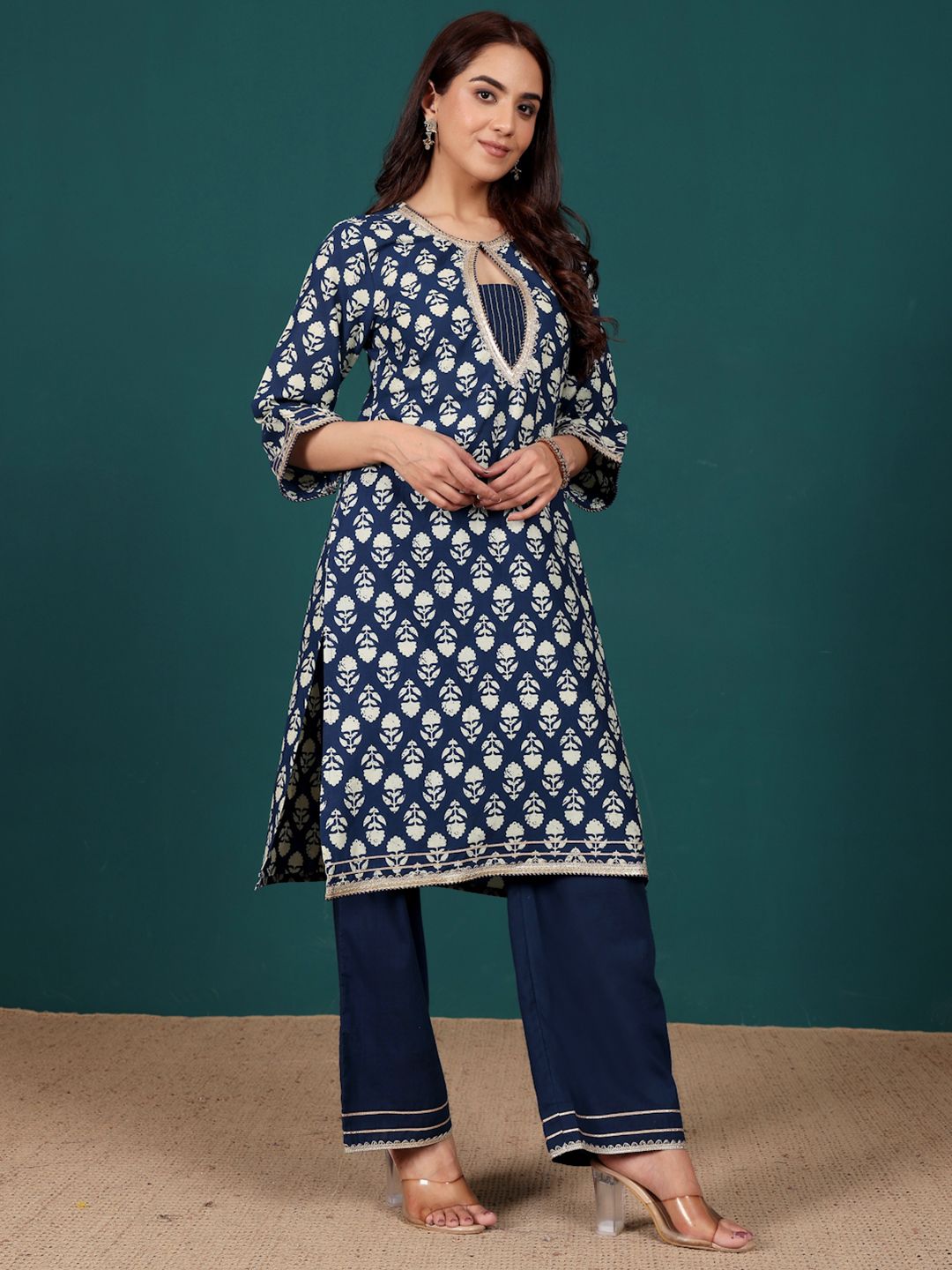 Dhiyona VA Women's Ethnic Motifs Printed Regular Pure Cotton Kurta with Trousers & With Dupatta